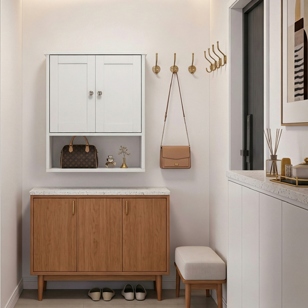 白色 E1密度板喷漆 60*20*60cm 双门一搁架 浴室壁柜-10