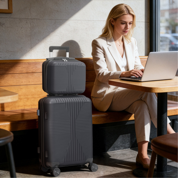 非TSA海关锁二合一 PP拉杆箱 12in 20in PP 深灰色-2