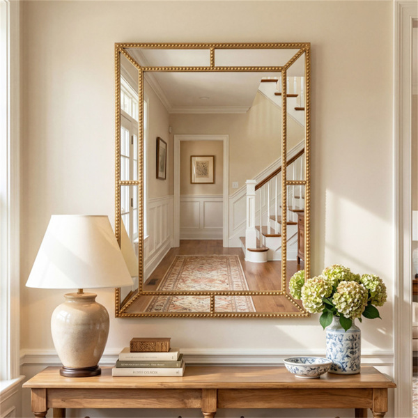 36“x24”金珠金属框装饰墙镜，高清无失真镜子-3