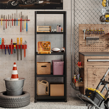 黑色5层车库储物架，PP材料，每架100LBS，免工具组装