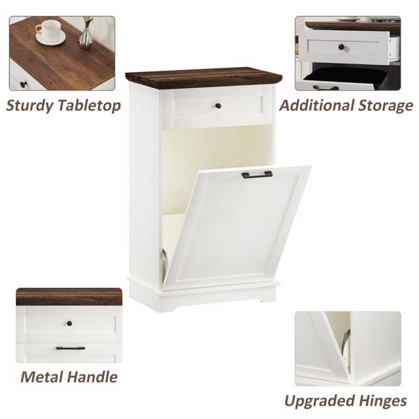 10加仑倾斜式垃圾柜，独立式垃圾桶柜，木质垃圾回收柜，带隐藏式抽屉，宠物防翻垃圾桶架，适用于厨房客厅，仿古白色（不含垃圾桶）--不支持self-pick up且不支持指定仓库发货-13
