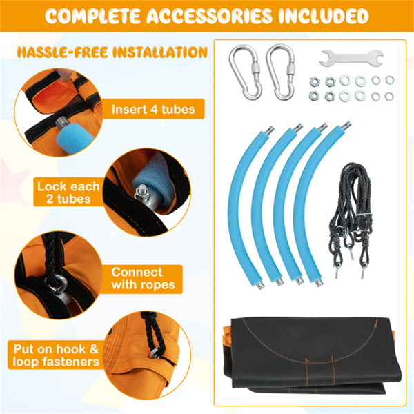 黄色40英寸炒菜树秋千，2种悬挂方式360°旋转可调绳索46.5英寸-68英寸-5