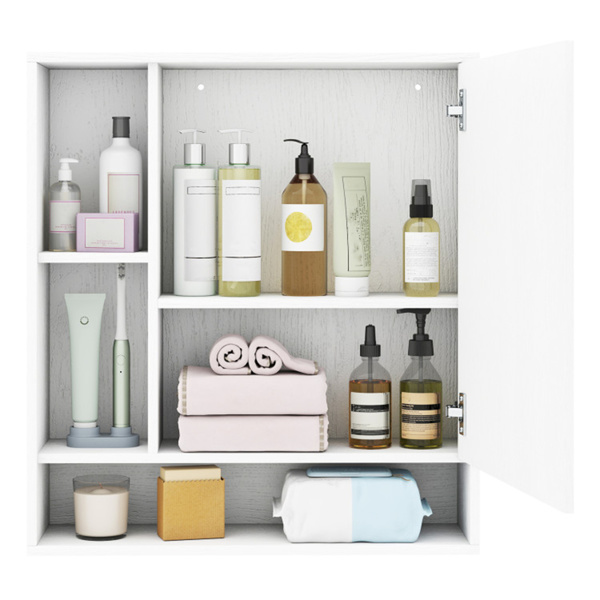 二合一镜面浴室壁柜，带隐藏式储物和架子的节省空间的药柜 - 白色-7