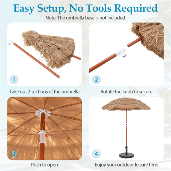 6英尺茅草提基露台伞（2件套），带按钮倾斜的热带户外伞（自然）-5