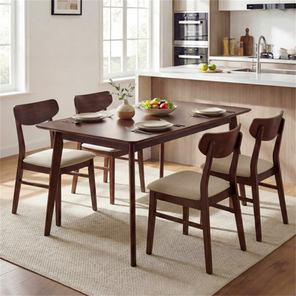 47英寸胡桃木餐桌，可供4-6人使用，橡胶木腿厨房餐桌，台面光滑-6