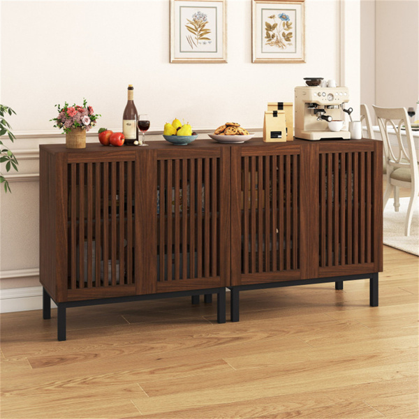 32英寸双门自助餐边柜，农舍储物柜（胡桃木+黑色），带可调节架子-8