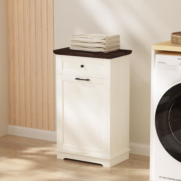 10加仑倾斜式垃圾柜，独立式垃圾桶柜，木质垃圾回收柜，带隐藏式抽屉，宠物防翻垃圾桶架，适用于厨房客厅，仿古白色（不含垃圾桶）--不支持self-pick up且不支持指定仓库发货-23