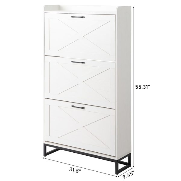 谷仓门3翻斗柜顶部有挡板 鞋柜 刨花板 80*24*145cm 做旧白-6