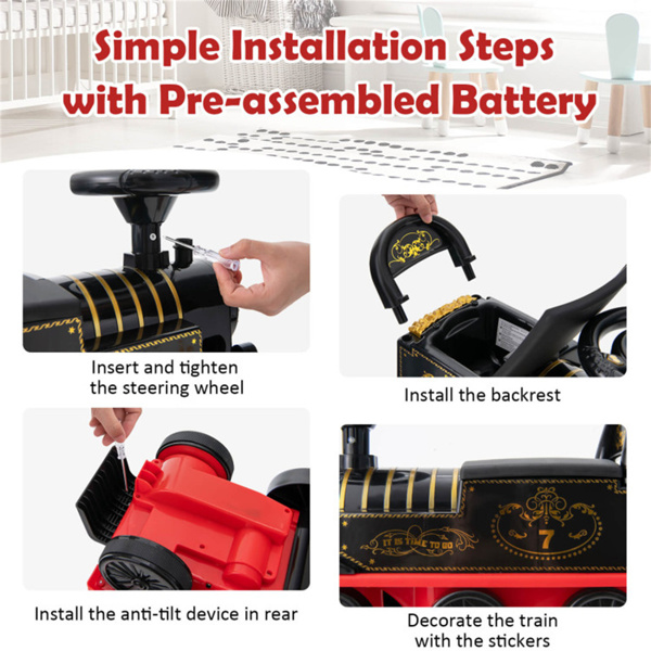 坚固的PP二合一轨道乘坐火车，7.2英尺圆形轨道易于组装，是3岁以上儿童的理想礼物黑色-5