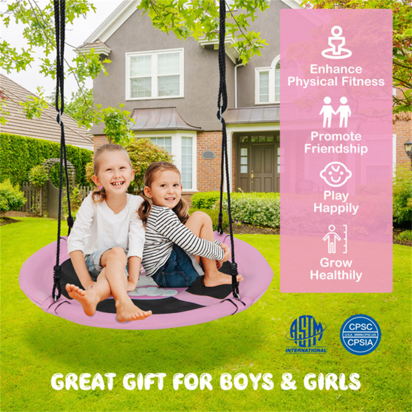 粉红色40英寸炒菜树秋千，2种悬挂方式360°旋转可调绳索46.5英寸-68英寸-9