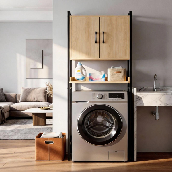 木纹色浮雕  密度板三胺贴面加方管 64.5*30*171cm 双门一搁架 马桶柜-8