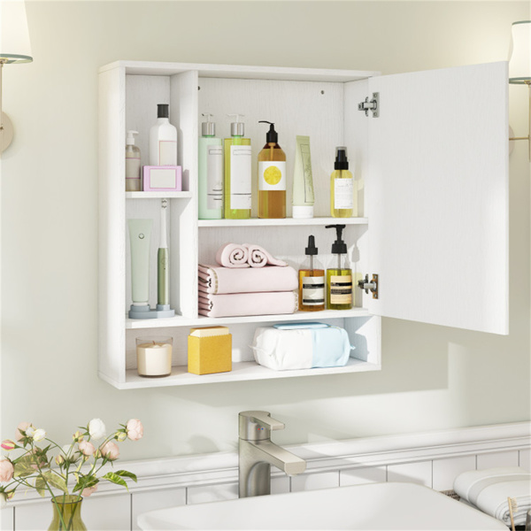 二合一镜面浴室壁柜，带隐藏式储物和架子的节省空间的药柜 - 白色-4