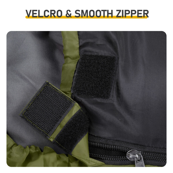 绿底黑色箭头 睡袋 涤丝布防水面布 春亚纺透气灰里布 中空棉 210*85cm 戴帽加热款 1500g 三档调温 带收纳袋 温度范围-10-10℃-10