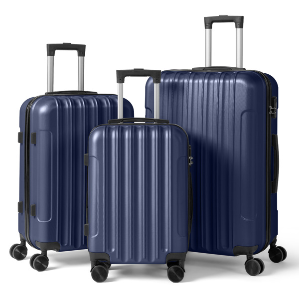 三合一竖纹磨砂箱壳非TSA海关锁28寸拆卸轮 ABS拉杆箱 20in 24in 28in ABS 全配色藏青色-25