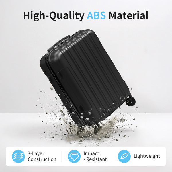 三合一竖纹磨砂箱壳非TSA海关锁28寸拆卸轮 ABS拉杆箱 20in 24in 28in ABS 全配色黑色-21