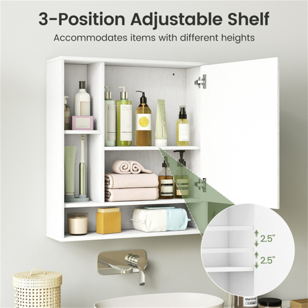 二合一镜面浴室壁柜，带隐藏式储物和架子的节省空间的药柜 - 白色-10