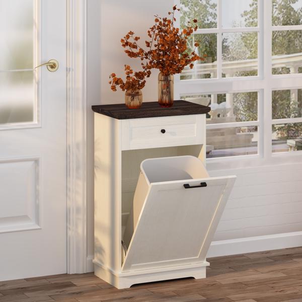 10加仑倾斜式垃圾柜，独立式垃圾桶柜，木质垃圾回收柜，带隐藏式抽屉，宠物防翻垃圾桶架，适用于厨房客厅，仿古白色（不含垃圾桶）--不支持self-pick up且不支持指定仓库发货-12