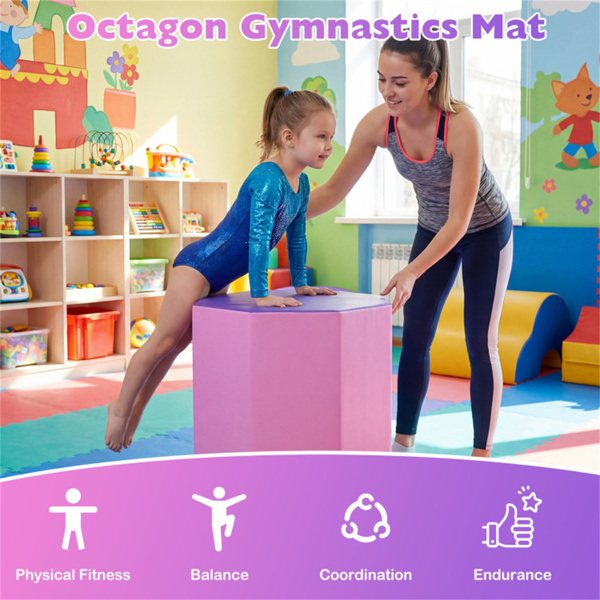 八角翻滚垫，后弯运动训练垫，粉色和紫色人造皮革泡沫垫​-8