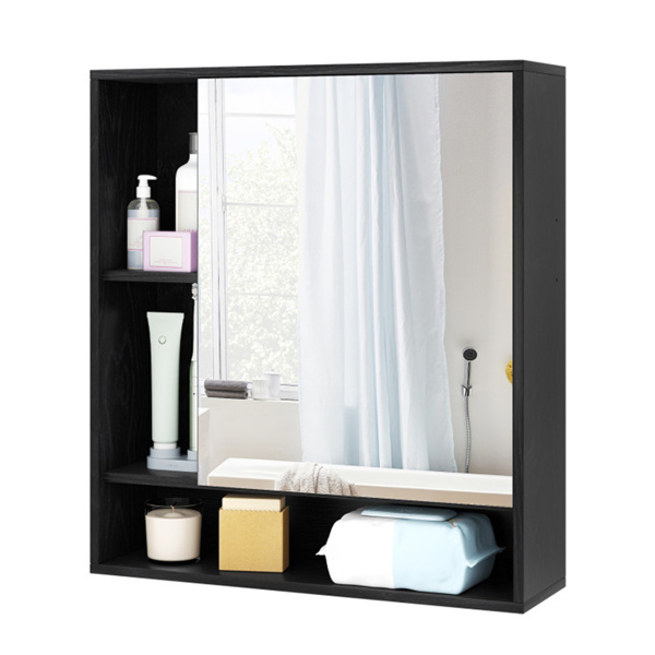 二合一镜面浴室壁柜，带隐藏式储物和架子的节省空间的药柜 - 黑色-5
