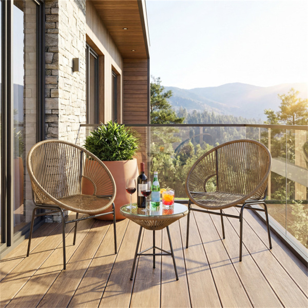 3件套露台，2把阿卡普尔科椅+钢化玻璃桌，PE绳粉末涂层钢架​-5