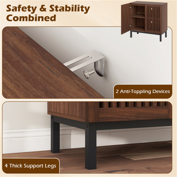 32英寸双门自助餐边柜，农舍储物柜（胡桃木+黑色），带可调节架子-5