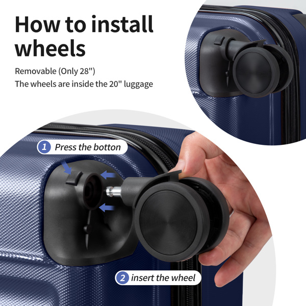 三合一竖纹磨砂箱壳非TSA海关锁28寸拆卸轮 ABS拉杆箱 20in 24in 28in ABS 全配色藏青色-24