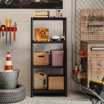 黑色4层车库储物架，PP材料，每架100LBS，免工具组装