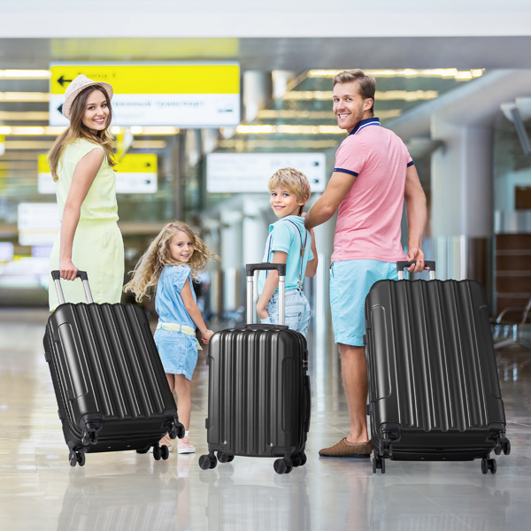 三合一竖纹磨砂箱壳非TSA海关锁28寸拆卸轮 ABS拉杆箱 20in 24in 28in ABS 全配色黑色-19