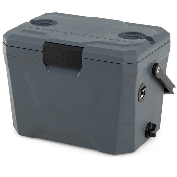 21Qt便携式冷藏箱，带3层隔热层，硬壳冰柜，带2个杯架，适用于户外露营钓鱼（灰色）-3