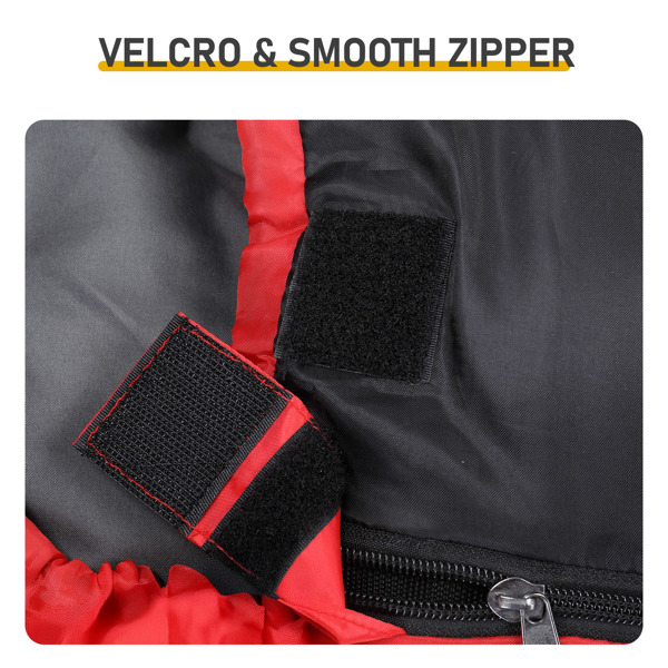 红底黑色箭头 睡袋 涤丝布防水面布 春亚纺透气灰里布 中空棉 210*85cm 戴帽加热款 1500g 三档调温 带收纳袋  温度范围-10-10℃-10