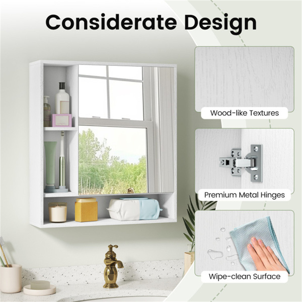 二合一镜面浴室壁柜，带隐藏式储物和架子的节省空间的药柜 - 白色-11
