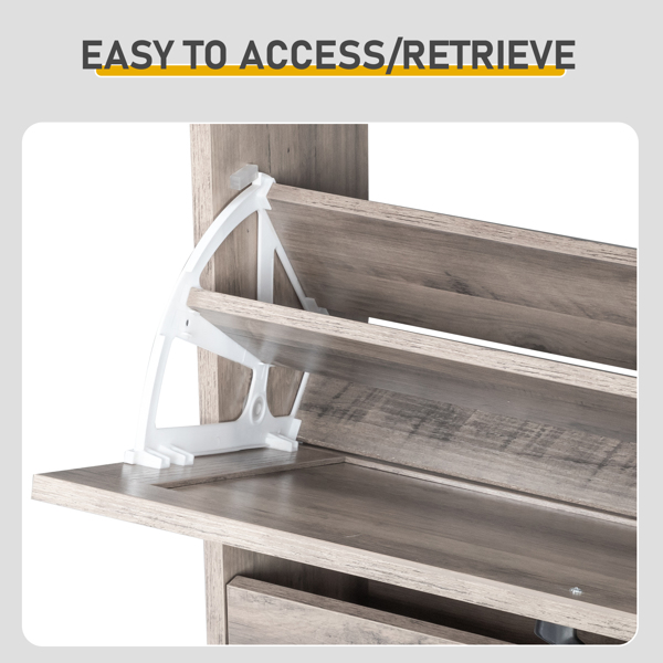 谷仓门3翻斗柜顶部有挡板 鞋柜 刨花板 80*24*145cm 水洗灰-7