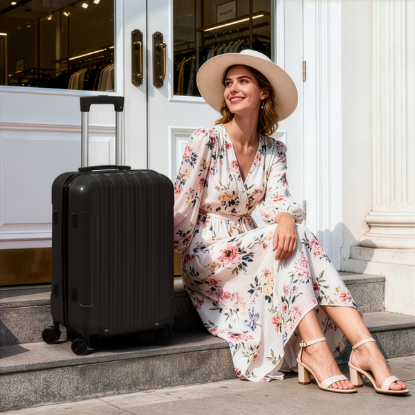 三合一竖纹磨砂箱壳非TSA海关锁28寸拆卸轮 ABS拉杆箱 20in 24in 28in ABS 全配色黑色-17