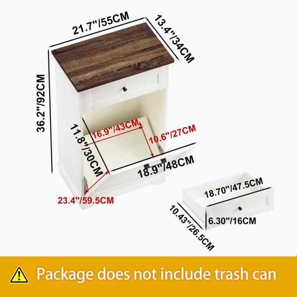 10加仑倾斜式垃圾柜，独立式垃圾桶柜，木质垃圾回收柜，带隐藏式抽屉，宠物防翻垃圾桶架，适用于厨房客厅，仿古白色（不含垃圾桶）--不支持self-pick up且不支持指定仓库发货-14