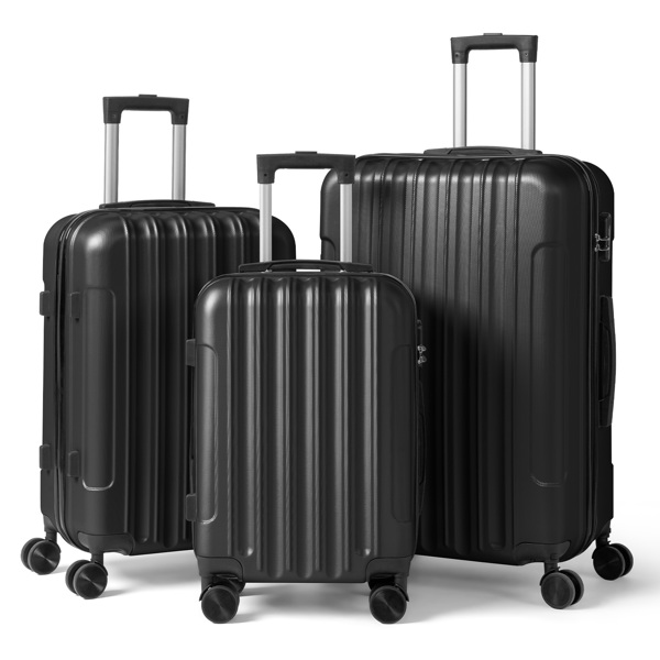 三合一竖纹磨砂箱壳非TSA海关锁28寸拆卸轮 ABS拉杆箱 20in 24in 28in ABS 全配色黑色-26