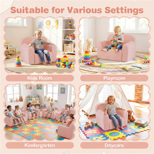 泰迪羊毛面料儿童泡沫沙发椅，适合3岁以上儿童的轻便便携式婴儿沙发（粉色）-10