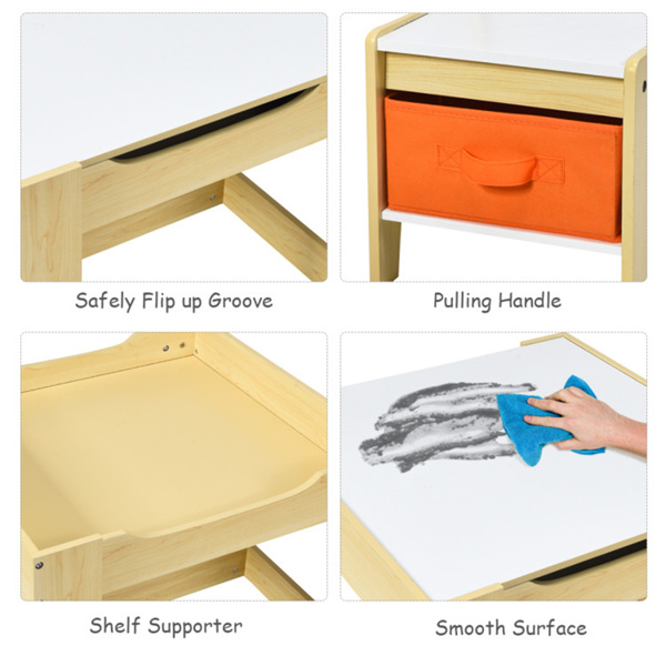 二合一儿童活动桌椅套装，双面白板和黑板，带隐藏式存储，经认证的无毒中密度纤维板，适合3-7岁儿童的完美礼物（自然）-7