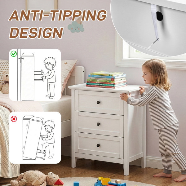 白色浮雕（SG014FD ） P2 密度板+刨花板 贴三胺 拼框 60*40*70cm 三抽 床头柜 1USB+1TYPE-C+2三插 美规-2