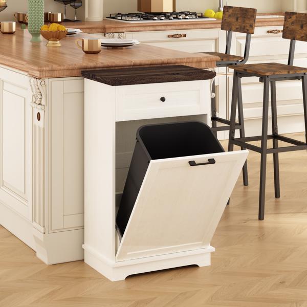 10加仑倾斜式垃圾柜，独立式垃圾桶柜，木质垃圾回收柜，带隐藏式抽屉，宠物防翻垃圾桶架，适用于厨房客厅，仿古白色（不含垃圾桶）--不支持self-pick up且不支持指定仓库发货-25