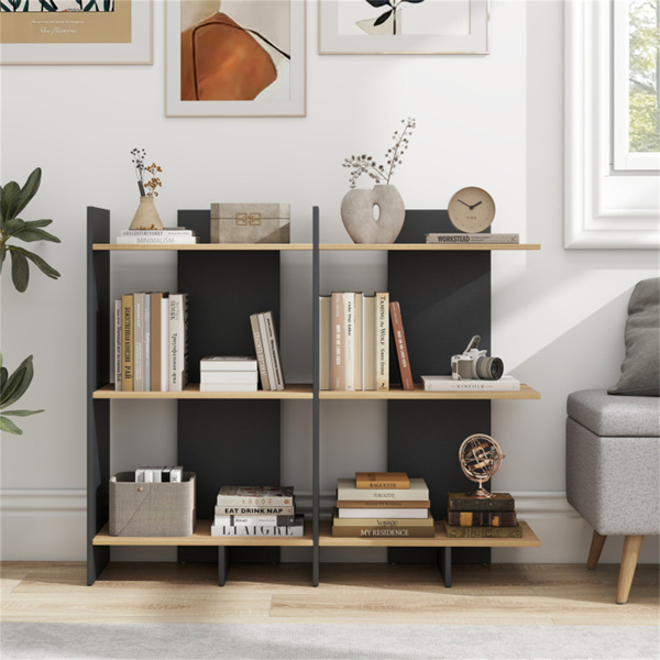 橡木色三层木制书架，每架66磅工程板防倾倒套件-9