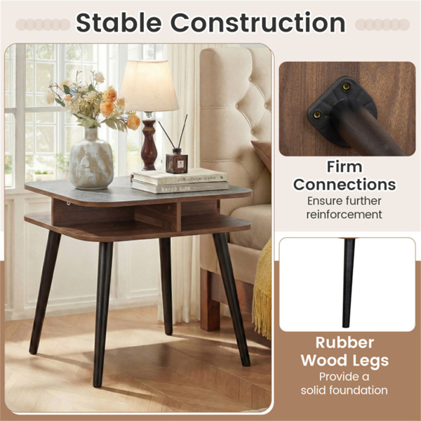 人造大理石边桌，带四面储物架，客厅卧室24英寸方头桌-7