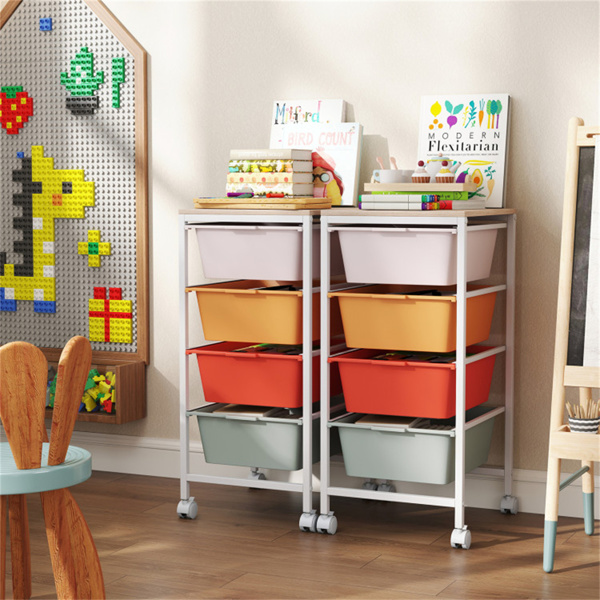 4抽屉滚动式储物车，带MDF木顶的移动式杂物箱（彩色）-8