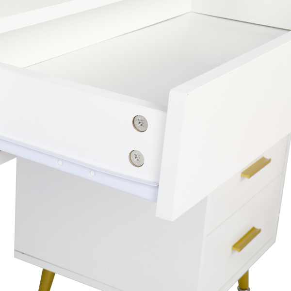 白色 刨花板 铁脚 四抽 三层架 梳妆桌套装 三色调光 N001-29