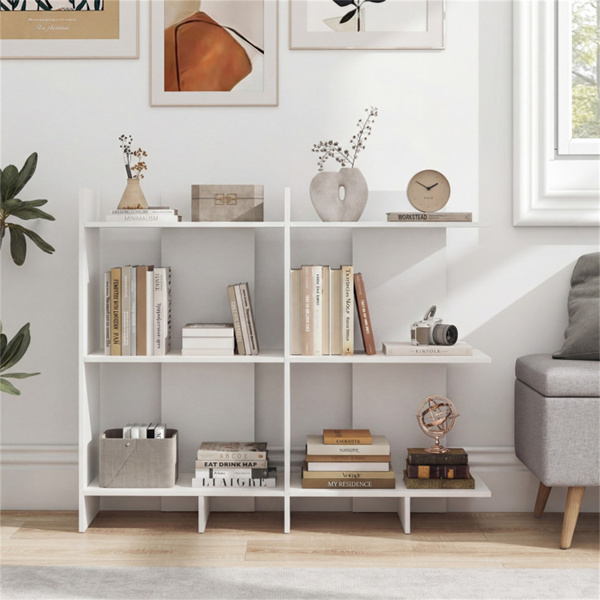 白色三层木制书架，每架66磅工程板防倾倒套件-9