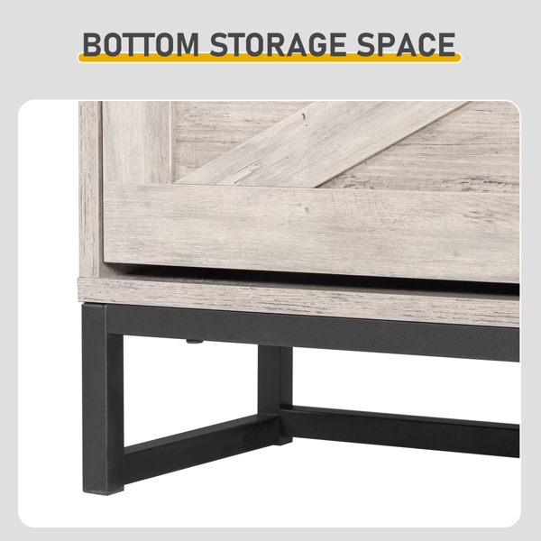 谷仓门3翻斗柜顶部有挡板 鞋柜 刨花板 80*24*145cm 水洗灰-8