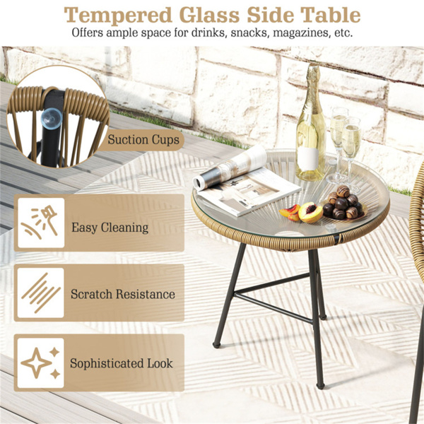 3件套露台，2把阿卡普尔科椅+钢化玻璃桌，PE绳粉末涂层钢架​-6