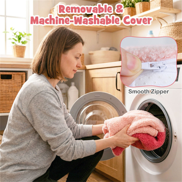 粉色儿童沙发，柔软的泰迪羊毛泡沫沙发，带提手和可拆卸机洗套）-8