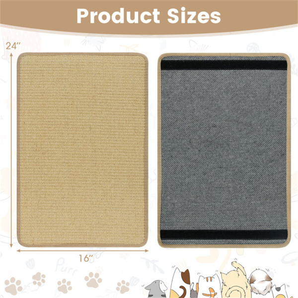 24 x 16 英寸天然6件套抓猫垫，剑麻材料防滑乳胶背衬家具保护套-7