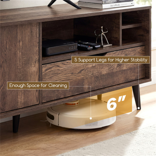 59英寸乡村电视架，适用于65英寸电视、带橱柜的媒体控制台、抽屉和3个开架-9