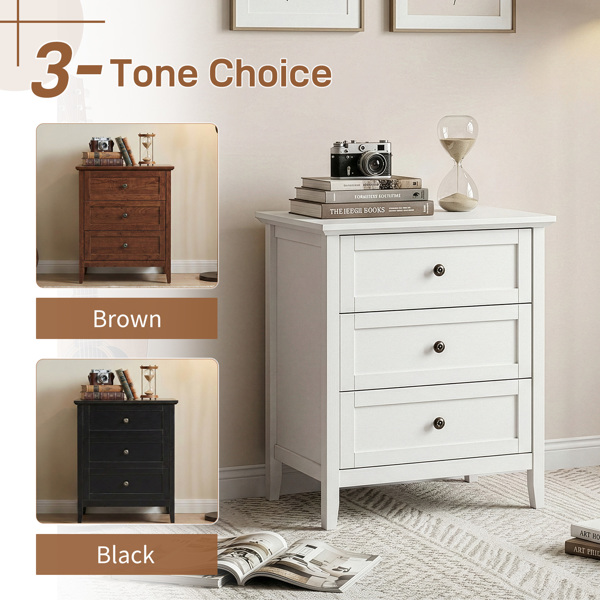 白色浮雕（SG014FD ） P2 密度板+刨花板 贴三胺 拼框 60*40*70cm 三抽 床头柜 1USB+1TYPE-C+2三插 美规-4